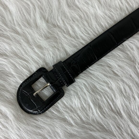 Charter Club Black Leather Croc Embossed Belt S - Picture 2 of 8